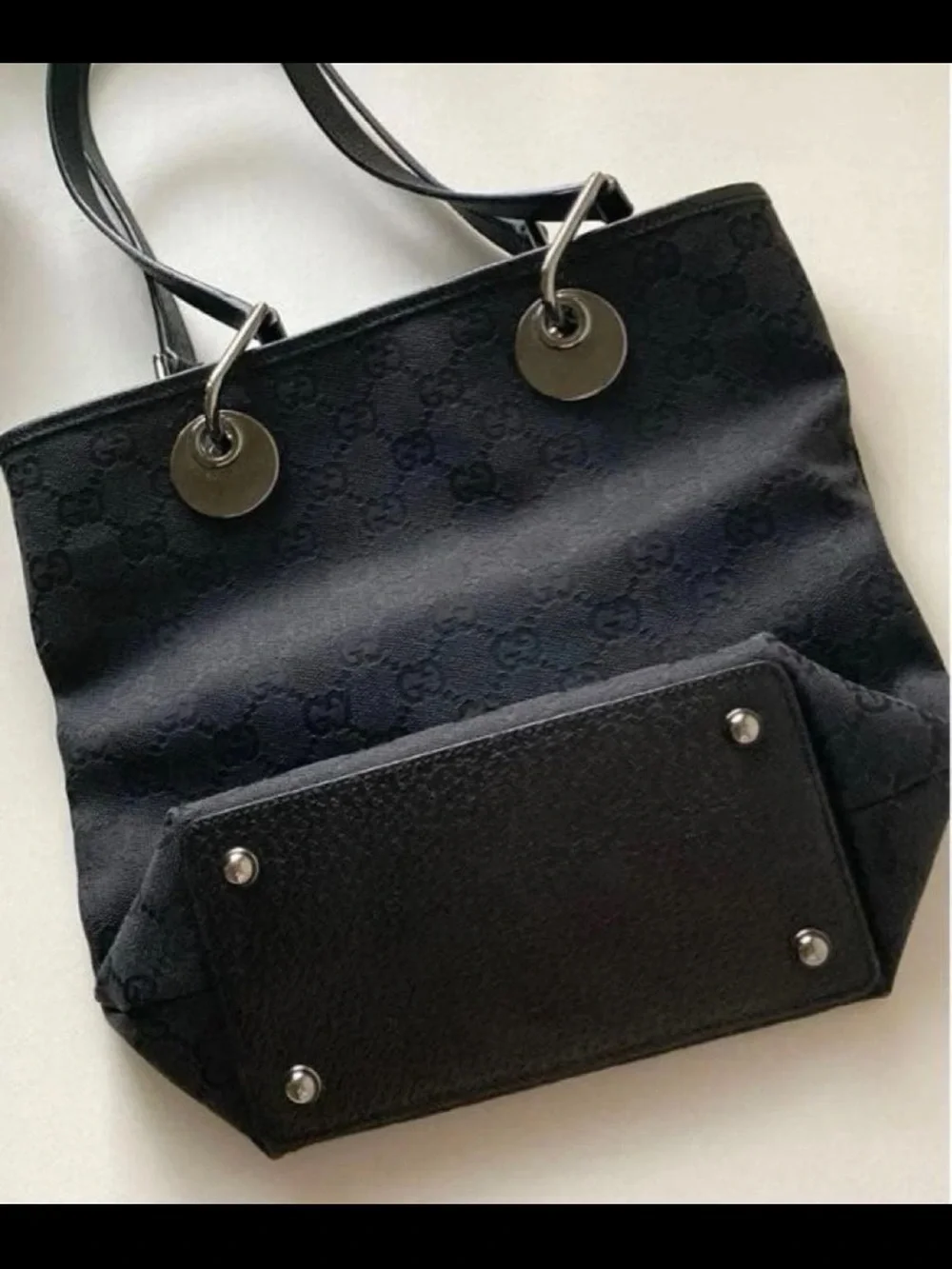 Gucci Black Monogram Tote with Silver-Tone Rings